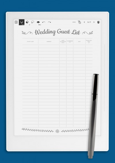 Wedding Guest List with Gift Section Template for Supernote A5X