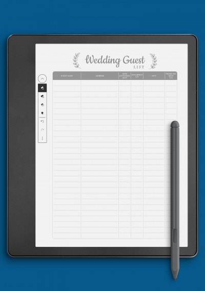 Wedding Guest List - Romantic Style Template for Kindle Scribe