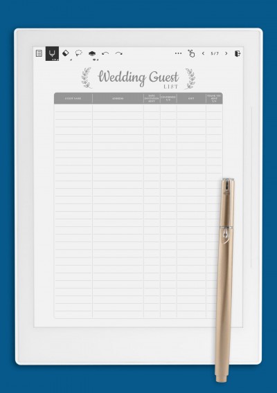 Supernote Wedding Guest List - Romantic Style Template