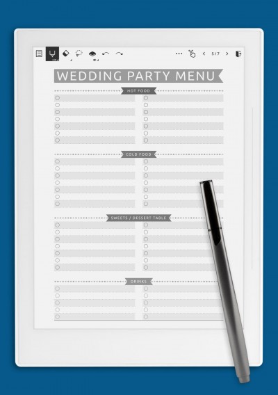 Supernote A5X Wedding Party Menu Template - Casual