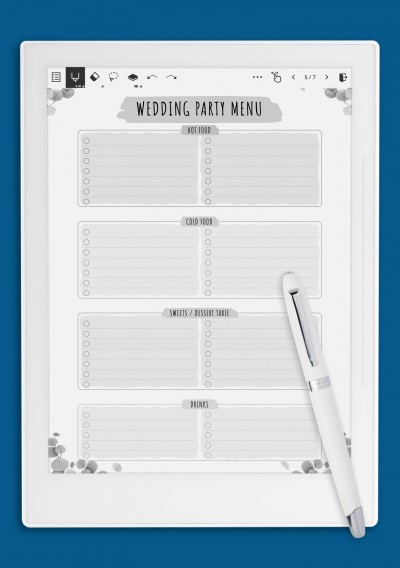 Supernote A5X Wedding Party Menu Template - Floral