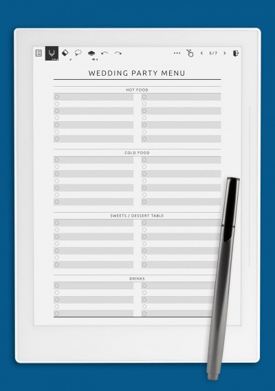 Wedding Party Menu - Original Template for Supernote A6X