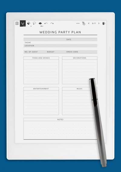 Supernote A6X Wedding Party Planner Template - Original