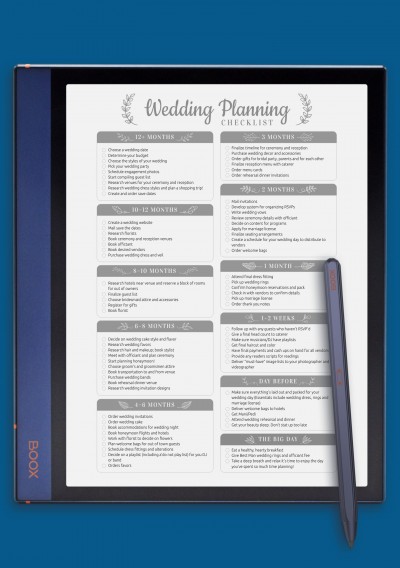 Wedding Planning Checklist Template for BOOX Note