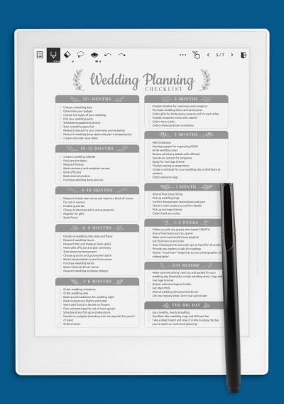 Wedding Planning Checklist Template for Supernote