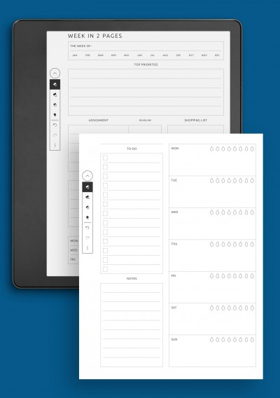 Kindle Scribe Week in 2 Pages Extended Template - Minimalist Style