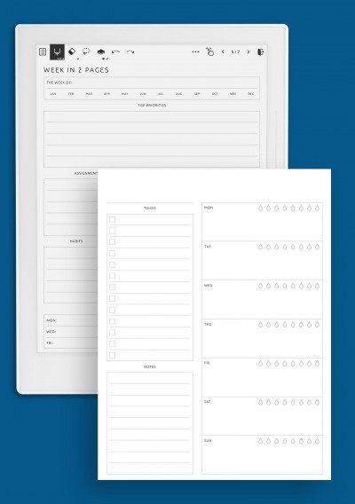 Week in 2 Pages Extended Template - Minimalist Style for Supernote A5X