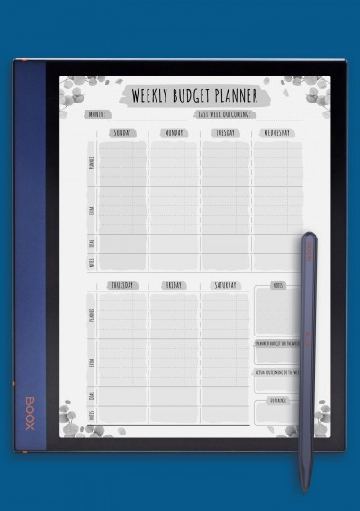 Weekly Budget - Floral Style Template for BOOX Note