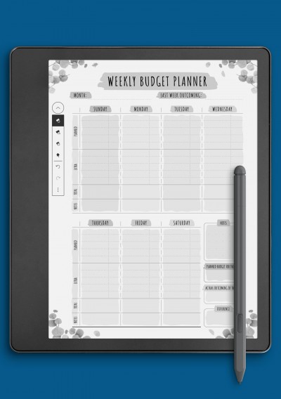 Weekly Budget - Floral Style Template for Kindle Scribe
