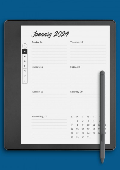 Weekly Calendar Template for Kindle Scribe