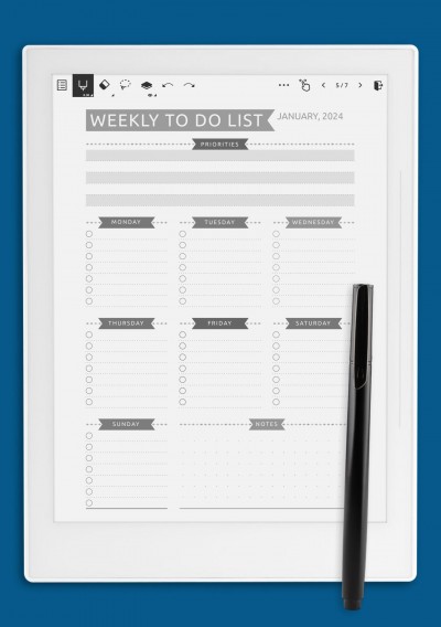 Supernote A6X Weekly To Do List - Casual Style Template
