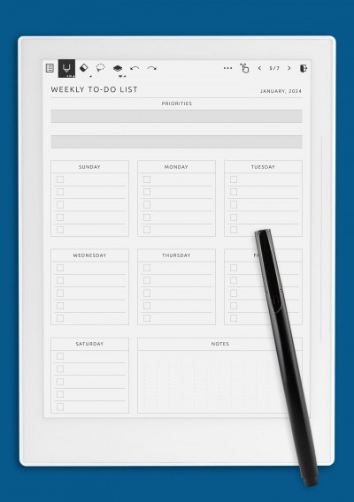 Weekly To Do List - Original Style Template for Supernote A6X