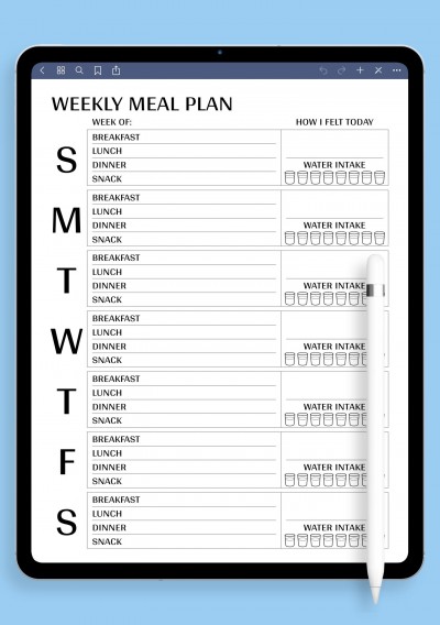 Weekly meal plan template template for iPad