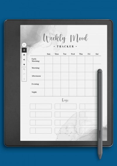 Weekly Mood Tracker Template - Aquarelle Pink template for Kindle Scribe
