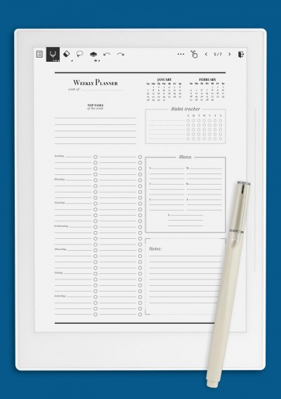 Weekly planner with habit tracker template for Supernote