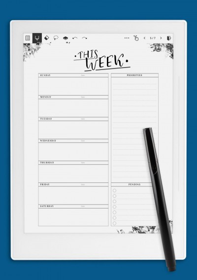 Weekly Planner with Priorities Template for Supernote A6X