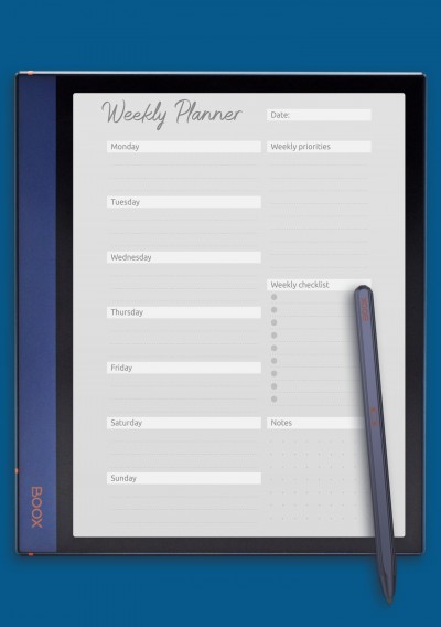 Weekly Planner Template with Checklist for BOOX Note