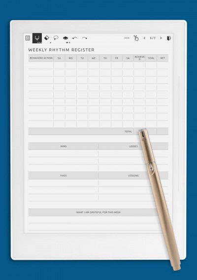 Weekly Rhythm Registrator Template for Supernote