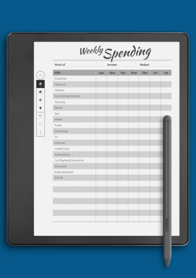 Weekly Spending Template for Kindle Scribe