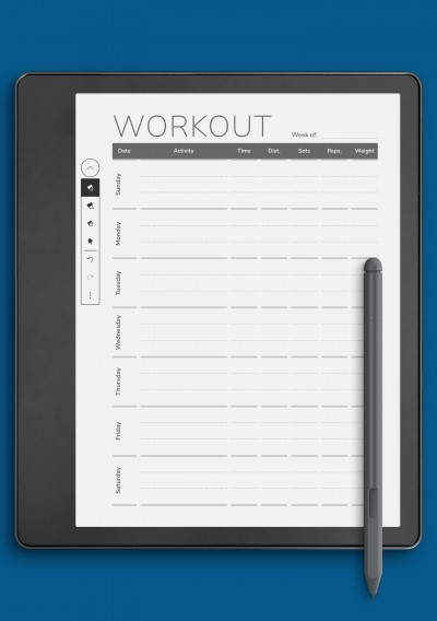 Weekly workout template for Kindle Scribe