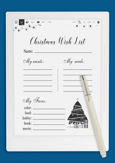 Supernote A6X White Christmas Wish List Template