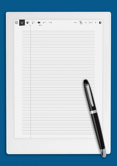 Wide Ruled with dashed center guide line - Gray lines template for Supernote