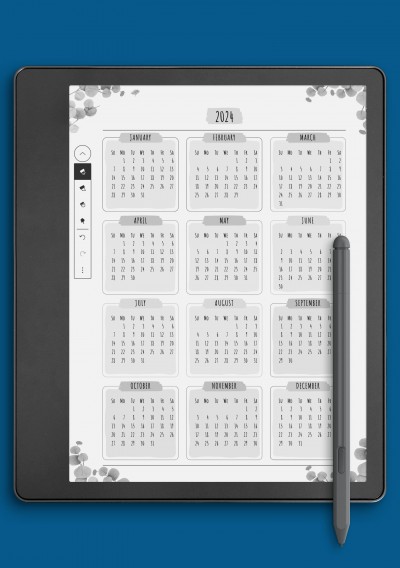 Yearly Calendar - Floral Style Template for Kindle Scribe