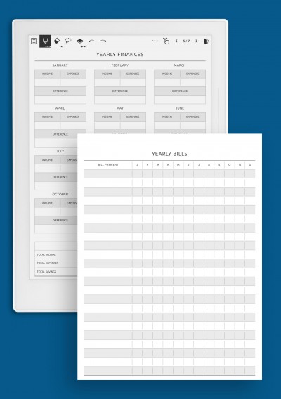 Yearly Finances and Bills Template for Supernote