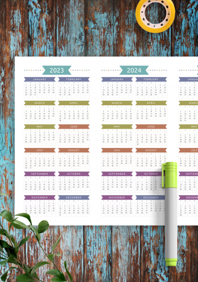 Download 3-year Calendar Template - Casual Style - Landscape View