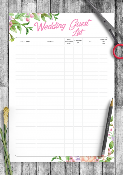 Download Aesthetic Wedding Guest List Template