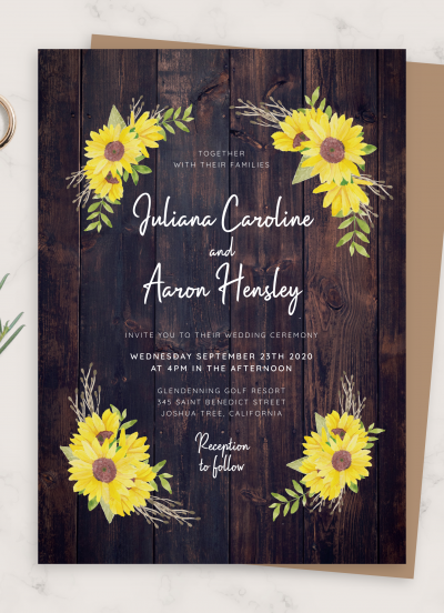 Download Barn Wood Sunflower Wedding Invitation