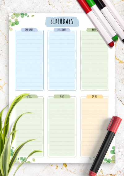 Download Birthday Calendar - Floral Style
