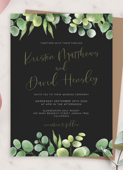 Download Black Eucalyptus Greenery Wedding Invitation