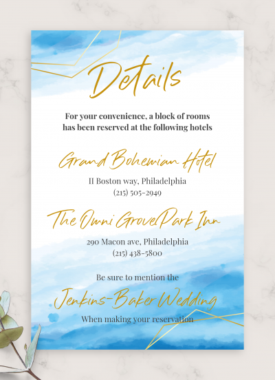 Download Blue Sky Winter Wedding Details Card