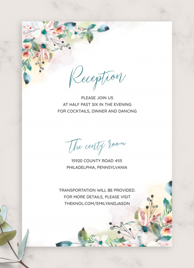 Download Botanical Watercolor Wedding Reception Card