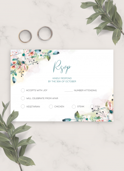 Download Botanical Watercolor Wedding RSVP Card