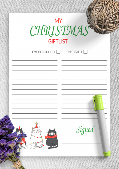 Download Christmas Gift List With Funny Cats