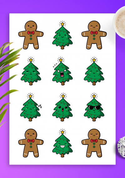 Download Christmas Trees + Gingerbread Man Stickers pack