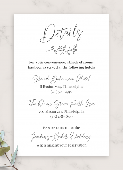 Download Classic Elegant Wedding Details Card