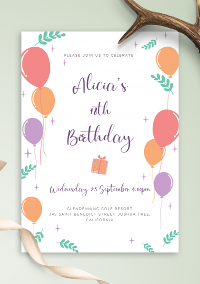 Download Colored Balloons Birthday Invitation
