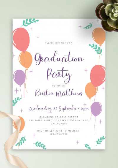 Download Colored Balloons Graduation Invitation