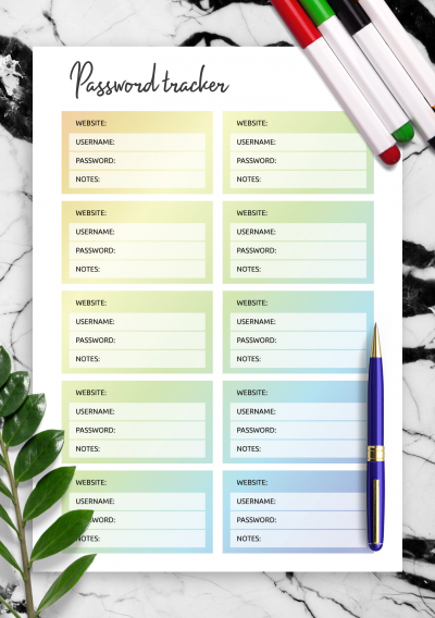 Download Colored Gradient Sections Password Tracker Template