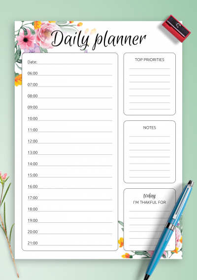 Download Daily hourly planner with flowers