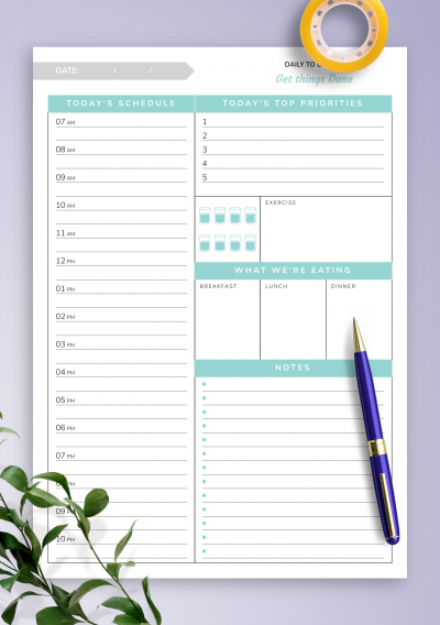 Download Daily hourly planner template - Get things Done