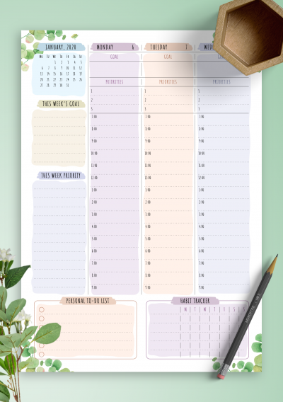 Download Dated Weekly Planner - Floral Style