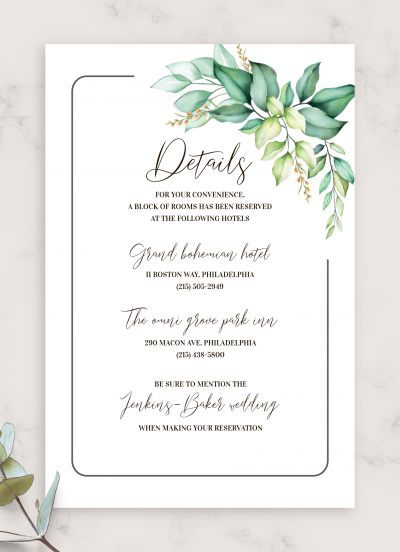 Download Elegant Greenery Boho Wedding Details Card