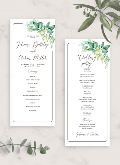Download Elegant Greenery Boho Wedding Program Card