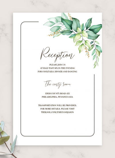 Download Elegant Greenery Boho Wedding Reception Card