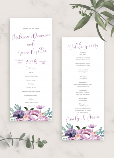 Download Exotic Flowers Purple Wedding Program
