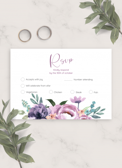 Download Exotic Flowers Purple Wedding RSVP Card